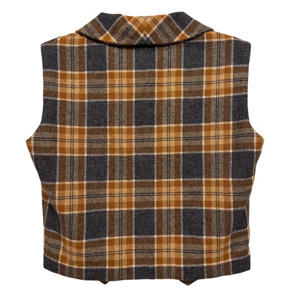Handmade Plaid Wool Vest Size M‎ Crop Academia Blokecore College Preppy Mustard - Picture 4 of 8